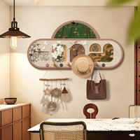 Pegboard Entryway Wall Organizer with Hooks and Decorative Art Panel, No-Drill Installation