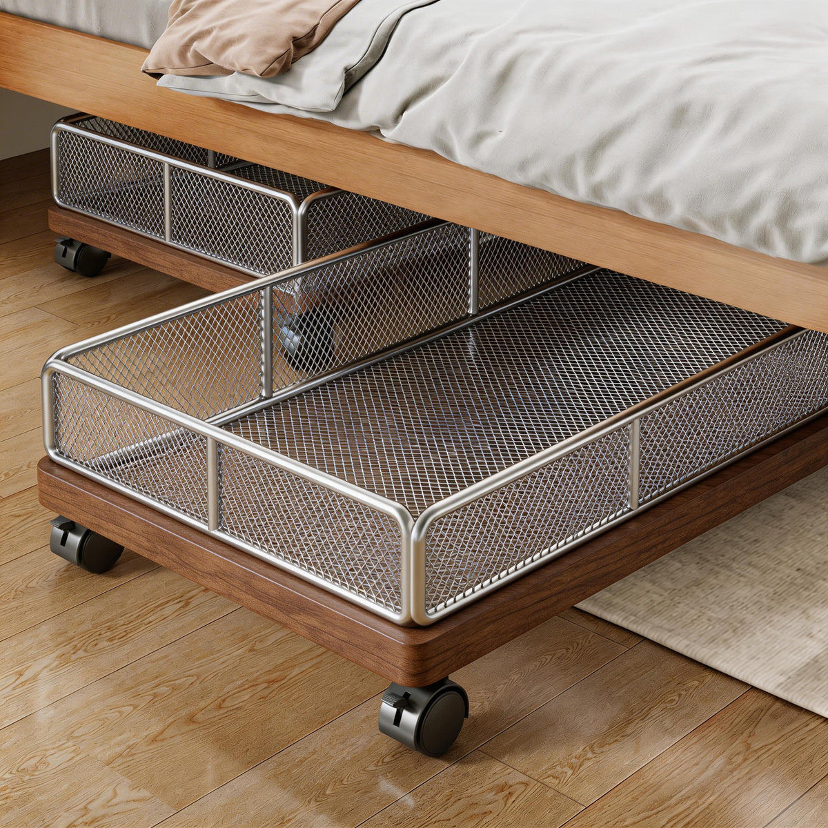 Under-Bed Storage Box with Solid Carbon Steel Frame for Clothes and Sundries