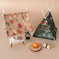 Dollhouse Christmas Mini Camping Tent Set for OB11 Miniature Outdoor Picnic Scene Decoration