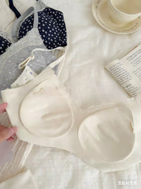 Sweet Floral Lace Trim Seamless Small Bust Push-Up Bra, Wireless Jelly Strip Bra for Women