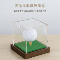 Golf Ball Acrylic Display Case with Wooden Base, Single Ball Dustproof Collector's Box