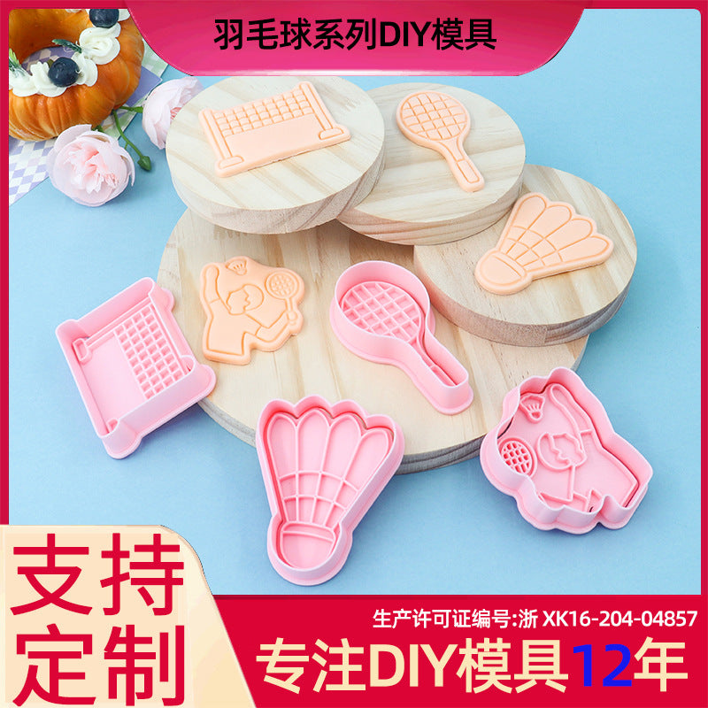 Badminton Series Cookie Cutters 3D Cartoon Racket DIY Clay Sports Simulation Molds