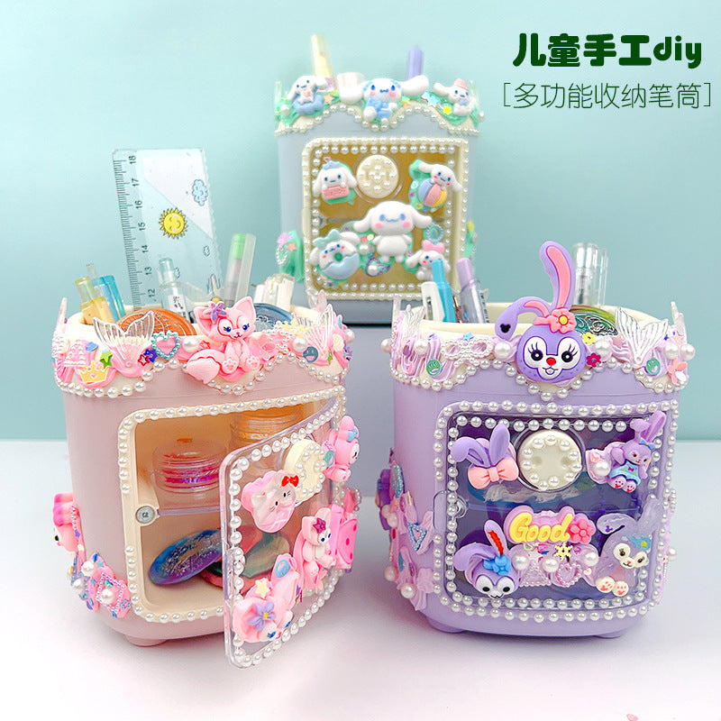 DIY Cartoon Pen Holder Craft Kit for Kids, Creative Desktop Storage Box for Girls