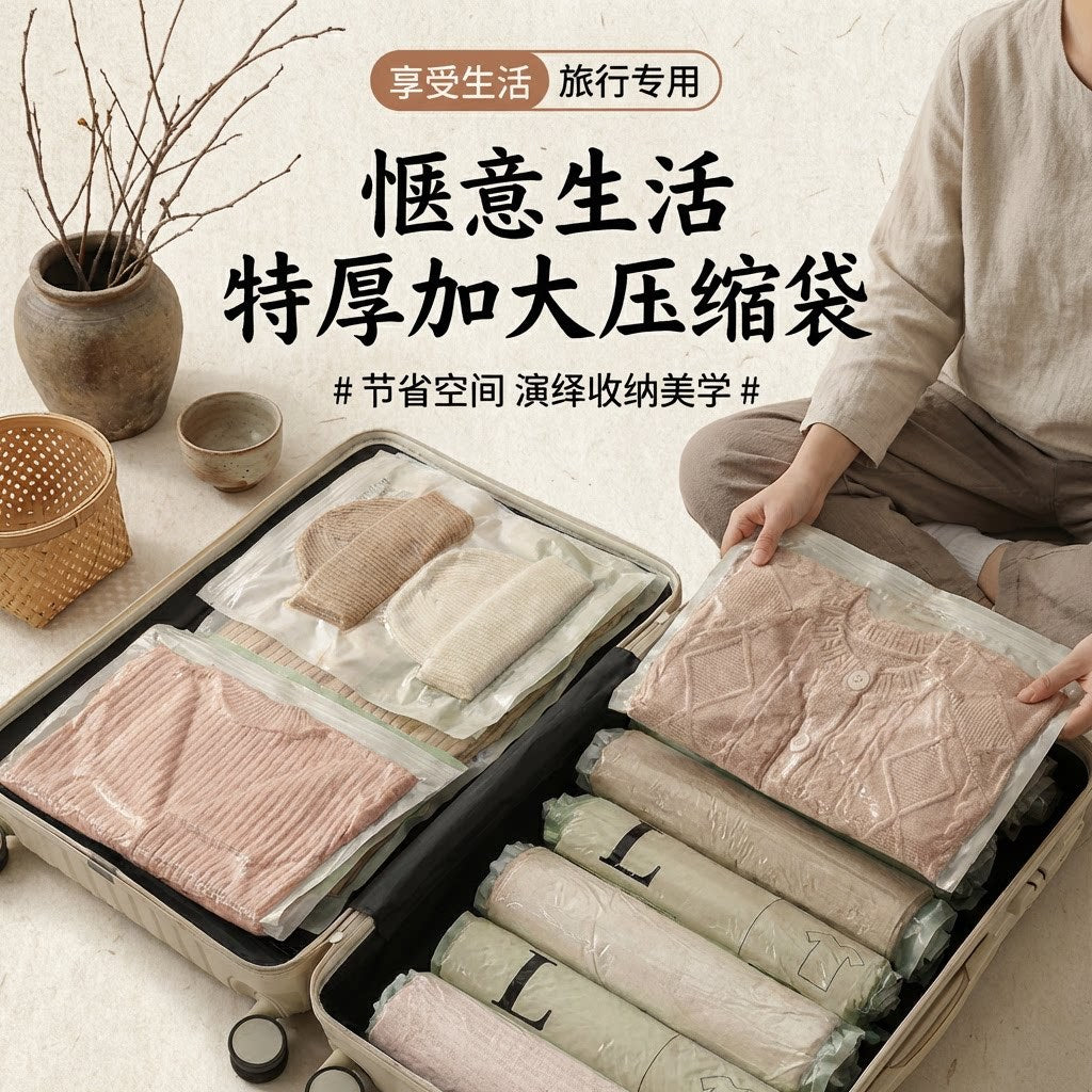 Hand Roll Vacuum Compression Bags for Travel Clothes Storage