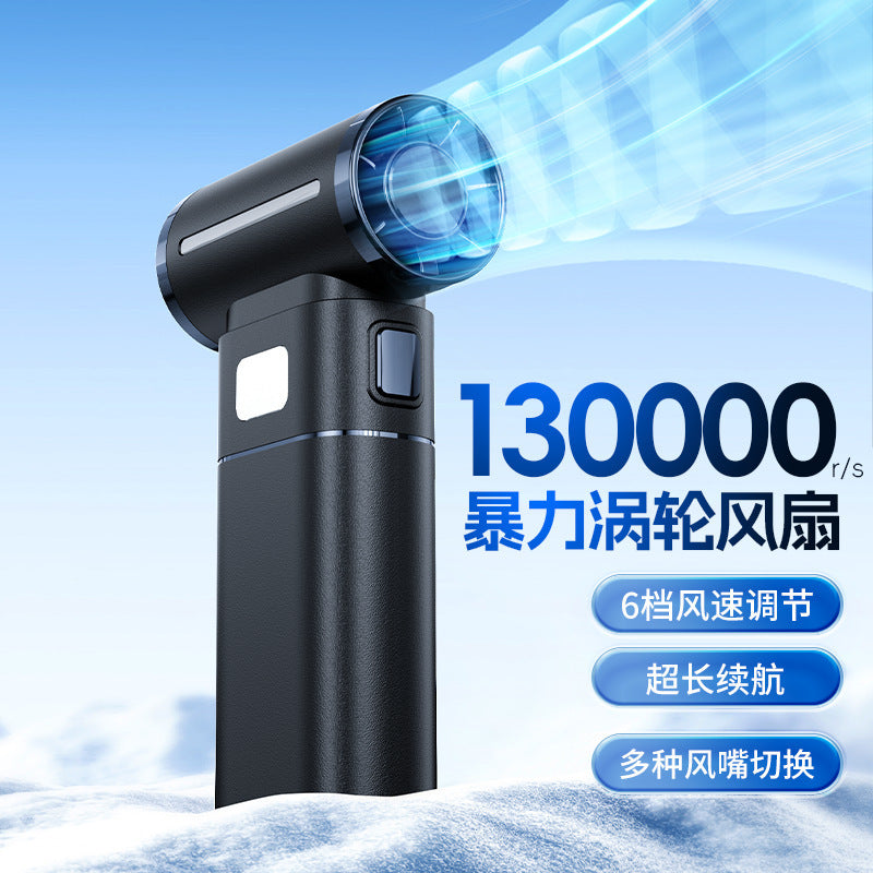 Mini Portable Handheld Turbo Fan with LED Light and Nozzles, 65W High Power, USB Rechargeable for Outdoor and Indoor Use