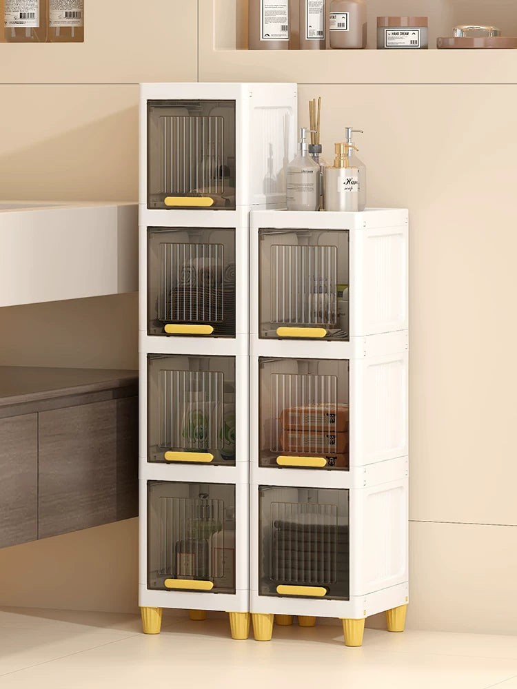 Slim Flip-Top Storage Cabinet for Bathroom Kitchen Narrow Spaces, Multi-layer Plastic Organizer Shelf