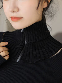 2026 Autumn/Winter Knitted Zipper Detachable Collar Scarf for Women, High-Neck Neck Warmer