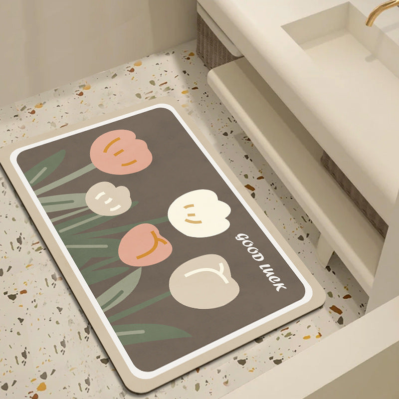 Bathroom Absorbent Non-Slip Floor Mat for Wet/Dry Separation, Diatomaceous Earth or Leather