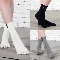 Women's Non-Slip Yoga Pilates Socks with Five Toes, Mid-Calf Compression Cotton Socks