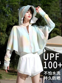 Women's UPF 50+ UV Protection Sun Cape with Ice Silk Fabric, Short Style