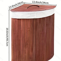 Foldable Bamboo Laundry Hamper with Lid, Corner Storage Basket for Clothes