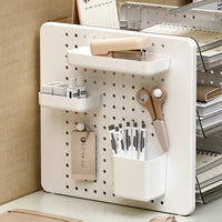 Desktop Pegboard Storage Box with 3-Tier Organizer for Stationery & Cosmetics