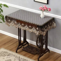 Vintage Sewing Machine Dust Cover with Lace Trim, Rectangular Fabric Protector for Treadle Machines