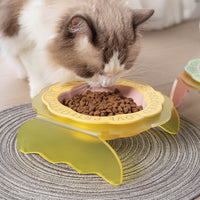 Ceramic Cat Bowl with Elevated Acrylic Stand, Anti-Tipping Pet Food and Water Dish for Neck Protection