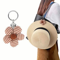 Embroidered Houndstooth Flower Hat Clip for Travel, Sunglasses Holder, Bag Charm