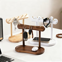 Wooden Key Holder Storage Tray with Jewelry Organizer for Entryway and Shoe Cabinet