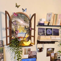3D Butterfly Decorative Wall Art with Faux Window Shelf for Entryway & Home Decor