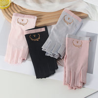 Women's Summer Half-Finger Cotton UV Protection Gloves for Driving Cycling & Outdoor Activities