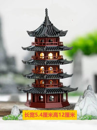 Exquisite Pagoda Micro-Landscape Ornament with LED Light for Aquariums and Bonsai