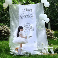 Outdoor Birthday Party Decor White Mesh Backdrop Set for Girls