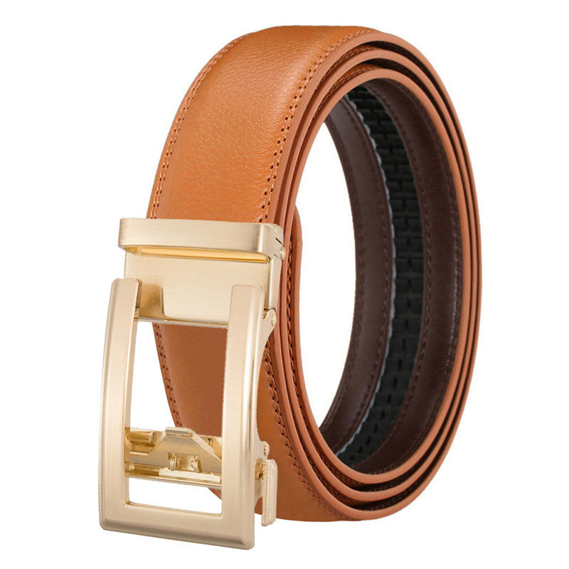 Men's Genuine Leather Belt with Automatic Gold Buckle for Business and Casual Wear