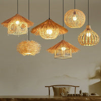 Hand-Woven Rattan Pendant Light, Vintage Straw Hat Design for Restaurant & Home Decor