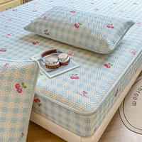 Summer Ice Silk Cooling Mat Fitted Sheet Style Bed Cover Set Machine Washable