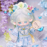 20cm Cotton Doll Hanfu Outfit "Blue Rhyme Dream" with Hairpin, Top, Cloud Shoulder, Apron, Shoes & Socks