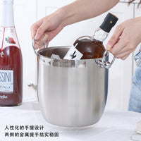 European Style 304 Stainless Steel Double-Layer Ice Bucket Champagne Wine Cooler with Ice Tongs for Hotel Display