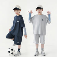 Kids' Outdoor UV Protection Cooling Arm Sleeves for Boys, Gradient Gray-Green, Sun Protection for Park, Hiking, Beach