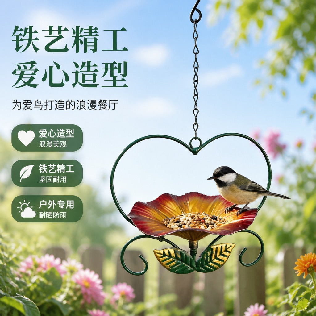 Heart-Shaped Iron Bird Feeder for Outdoor Garden Decoration