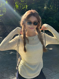 Women's Green Ice Silk Long Sleeve T-Shirt Thin Sun Protection Top