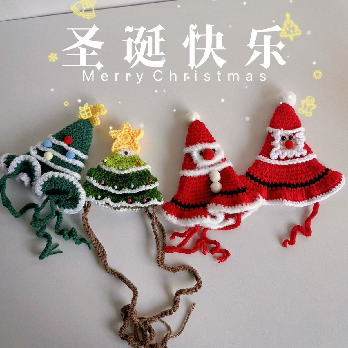 Christmas Pet Scarf and Hat Set for Cats and Small Dogs, Festive Holiday Pet Costume Accessories
