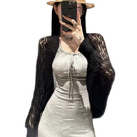 Women's Ice Silk Hollow Knit Sun Protection Shawl Long Sleeve Thin Solid Color Cape