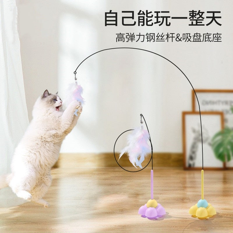 Suction Cup Cat Teaser Wand Toy with Steel Wire for Interactive Play