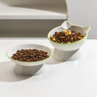 Ceramic Tilted Cat Bowl Set for Food and Water - Anti-Vomit & Anti-Black Chin Design