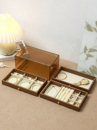 Walnut Grain Jewelry Organizer Box for Earrings Necklaces Rings Hairpins, Desktop Display Storage Case