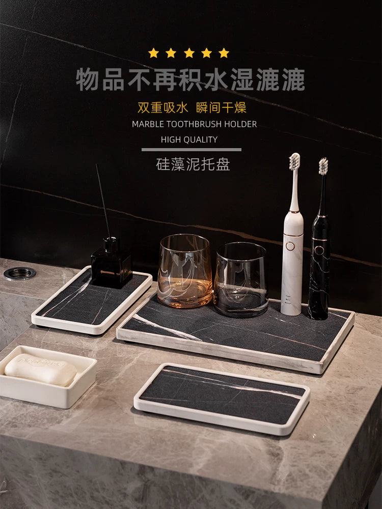 Diatomaceous Earth Absorbent Tray for Bathroom Countertop Storage and Drainage