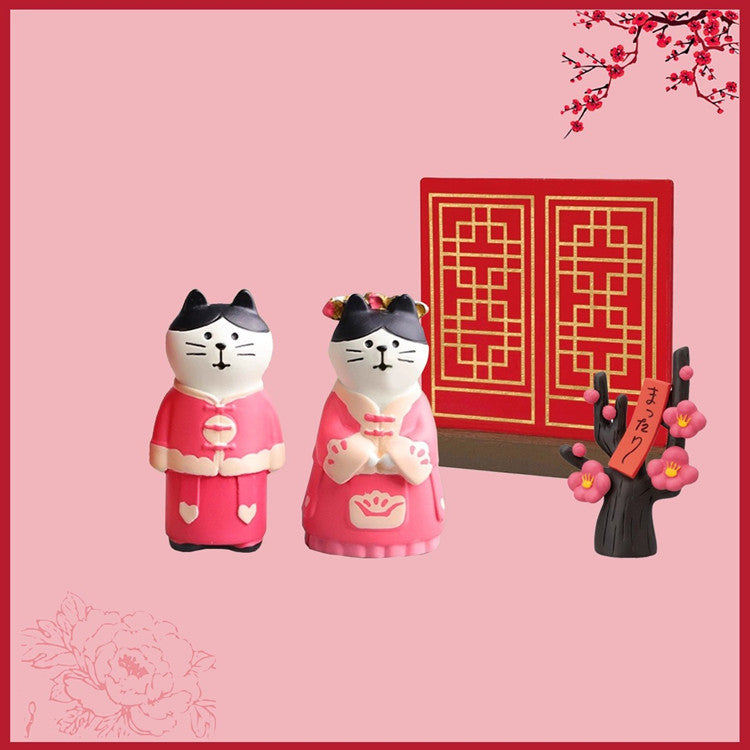 Zakka Cat DIY Chinese Wedding Groom Bride Miniature Scene Resin Figurine