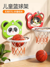 Kids Indoor Foldable Wall-Mounted Basketball Hoop Toy Set for Boys, Punch-Free Adjustable Height Basketball Stand Gift