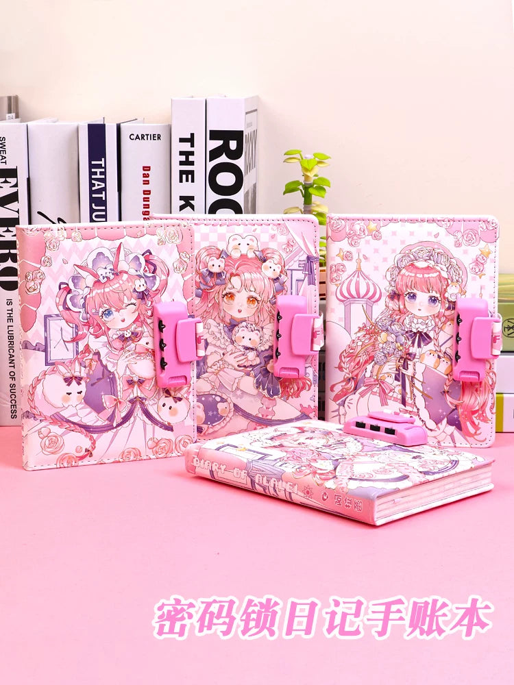 Cute Password Lock Notebook for Girls, Thickened Diary Book for Students, Hand Ledger Memo Book