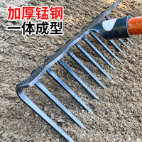 Thickened 9-Tine Manganese Steel Rake for Loosening Soil, Leveling, and Gardening
