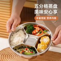 Stainless Steel Divided Steamer Plate with Handles for Baby Food and Meals