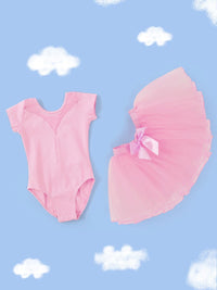 Girls' Short Sleeve Ballet Dance Leotard with Tutu Skirt for Practice and Performance