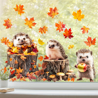 Thanksgiving Hedgehog Static Cling Window Decal for Shop Window Decoration, Removable Glass Sticker