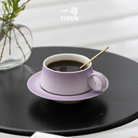 Gradient Ceramic Coffee Mug with Saucer, Handmade Latte Cup for Pour Over Coffee