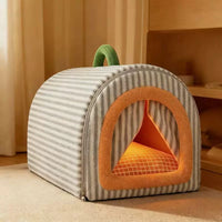Enclosed Warm Cat Bed with Door Curtain, Plush Pet Sleeping Bag for Winter, Washable Cat House & Dog Sofa