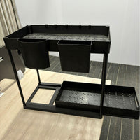Under-Sink Pull-Out Storage Organizer with Hooks and Chopstick Holders, Double-Layer Plastic Drawer Shelf for Kitchen and Bathroom