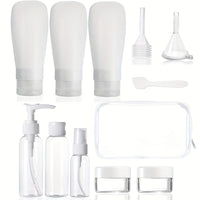 12-Piece Travel Refillable Bottle Set for Lotions, Sprays, and Creams with Dispensing Tools