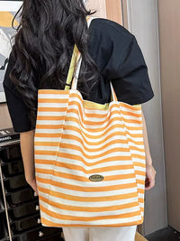 Striped Canvas Tote Bag for Women, Large Capacity Casual Shoulder Bag